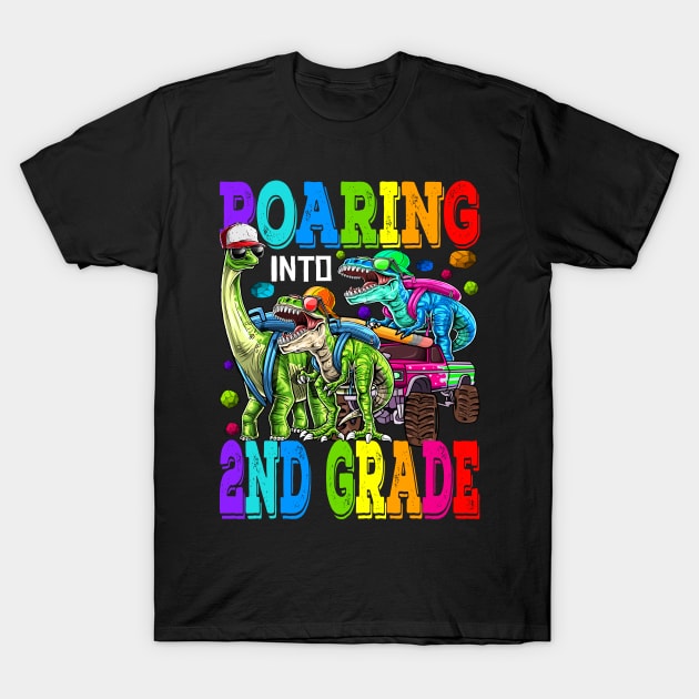 Roaring Into 2nd Grade Monster Truck Dinosaur T Rex T-Shirt by eyelashget